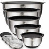 Picture of Mixing Bowls Set of 5, Wildone Stainless Steel Nesting Bowls with Airtight Lids, 3 Grater Attachments, Measurement Marks & Non-Slip Bottoms, Size 5, 3, 2, 1.5, 0.63 QT, Great for Mixing & Serving