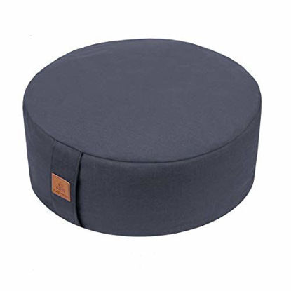 Picture of FelizMax Zafu Buckwheat Meditation Cushion, Round zabuton Meditation Pillow, Yoga Bolster, Floor Pouf, Zippered Organic Cotton Cover, Machine Washable - Dark Grey, 13135