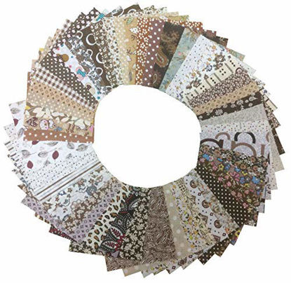 Picture of longshine-us 50pcs 4" x 4" Premium Cotton Craft Fabric Bundle Squares Patchwork Lint DIY Sewing Scrapbooking Quilting Dot Pattern Artcraft (Brown)