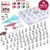 Picture of 74 PCs Piping Bags and Tips-48 Numbered Piping Tips & Pastry bags with Pattern Chart & EBook- Flower Lifter &Nail, Frosting Icing tips, Cupcake Cookie Cake decorating tips supplies kit & baking tools