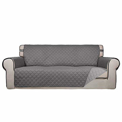 Picture of PureFit Reversible Quilted Sofa Cover, Spill, and Water Resistant Slipcover Furniture Protector, Washable Couch Cover with Non-Slip Foam and Adjustable Strap for Kids, Pets (Sofa, Gray/Light Gray)