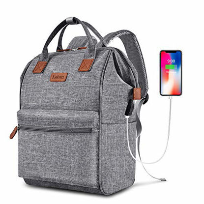 Picture of BRINCH Laptop Backpack 15.6 Inch Wide Open Computer Backpack Laptop Bag College Rucksack Water Resistant Business Travel Backpack Multipurpose Casual Daypack with USB Charging Port for Women Men,Gray