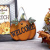 Picture of Wood Pumpkin Welcome Sign Fall Front Door Decor, Rustic Hanging Welcome Door Sign for Autumn Harvest Thanksgiving Halloween Door Wall Decoration Indoor Outdoor Fall Decor for Home 9.75"X9.5"