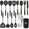 Picture of Mibote 15 Pcs Silicone Kitchen Utensils Set, Cooking Utensils Set with Heat Resistant BPA-Free Silicone and Stainless Steel Handle Kitchen Tools Set (Black)