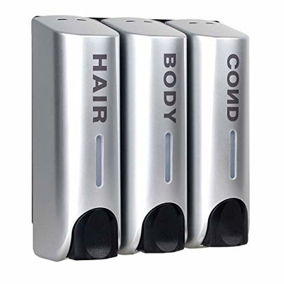Picture of AUMIO Chamber Soap Dispenser Trio Shower Gel Shampoo Conditioner ABS Wall Mount Silver