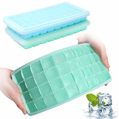 Picture of Ice Cube Trays with Lids, GDREAMT 2 Pack Silicone Ice Cube Trays Flexible and Easy Release 36 Ice Cube Molds for Whiskey, Cocktails - BPA Free, Stackable Durable, Dishwasher Safe