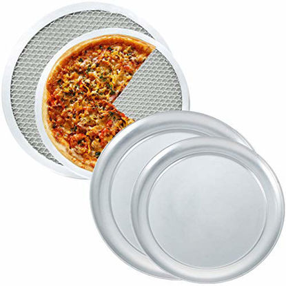 Picture of Tiger Chef Pizza Pan and Pizza Screen Set - Includes 9 inch and 12 inch Wide Rim Pizza Pans and Aluminum Pizza Screens for Oven