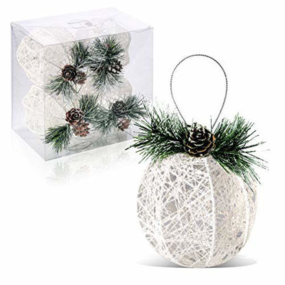 Picture of ZHANYIGY Christmas Ball Ornaments, 4pc Set White Pinecone Rattan Thread String Christmas Tree Ornament Xmas Trees Wedding Party Decorations