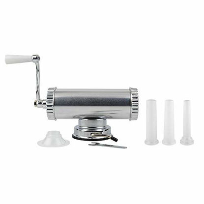 Picture of Joyeee Homemade Sausage Stuffer, Horizontal Kitchen Aluminum Meat Stuffing Maker Kit with Suction Base Packed 3 Size Professional Filling Nozzles Attachment for Home Commercial - 2 Lbs