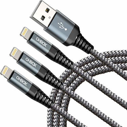 Picture of Heavy Duty 6FT 3Pack Charger Cable, 6 Foot Braided Fast Charging Cords Long USB Cable Compatible with 11 Pro Max/X/XS/XR/8 Plus/7 Pus/ 6s Plus/5 SE/Pad Mini/Air