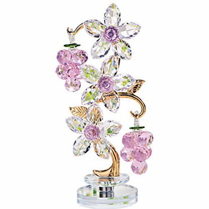 Picture of H&D HYALINE & DORA Crystal Pink Grape Decor with Rotating Base Collectible Figurines Ornaments Display for Home Table Centerpiece