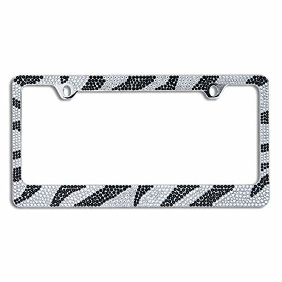 Picture of BLVD-LPF OBEY YOUR LUXURY Popular Bling 7 Row Crystal Metal Chrome License Plate Frame with Screw Caps (1, Zebra)