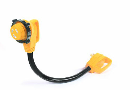 Picture of Camco 55522 18" 30 AMP Standard Male / 30 AMP 90 Degree Locking Female PowerGrip Adapter