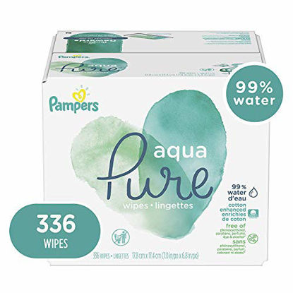 Picture of Baby Wipes, Pampers Aqua Pure Sensitive Water Baby Diaper Wipes, Hypoallergenic and Unscented, 6X Pop-Top Travel Packs, 336 Count