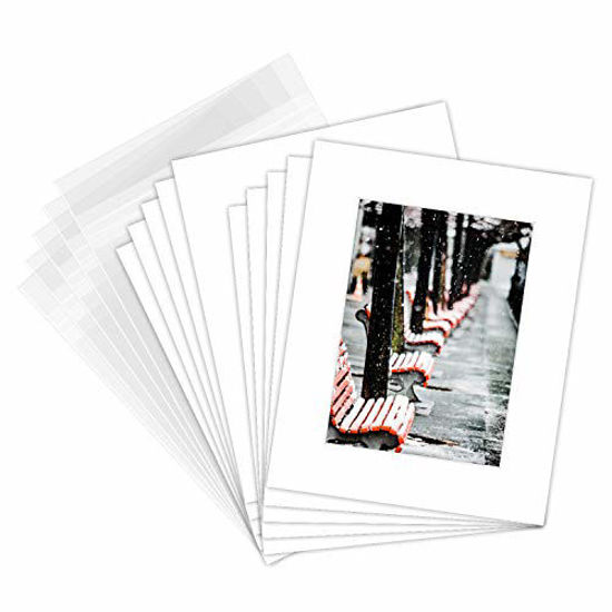 Picture of Golden State Art Pack of 50 8x10 White Picture Mats Mattes with White Core Bevel Cut for 5x7 Photo + Backing + Bags