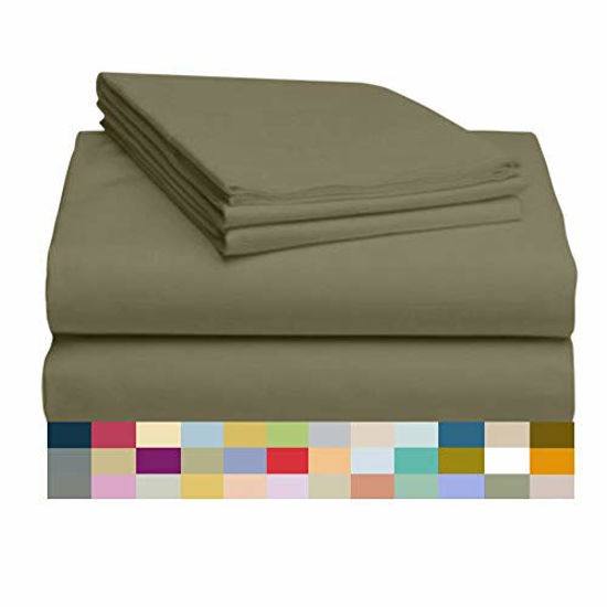 Picture of LuxClub 4 PC Sheet Set Bamboo Sheets Deep Pockets 18" Eco Friendly Wrinkle Free Sheets Machine Washable Hotel Bedding Silky Soft - Olive Twin XL