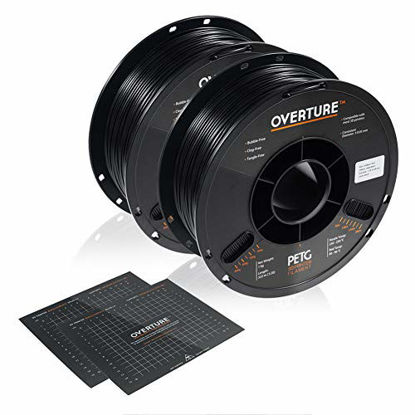 Picture of OVERTURE PETG Filament 1.75mm with 3D Build Surface 200 x 200 mm 3D Printer Consumables, 1kg Spool (2.2lbs), Dimensional Accuracy +/- 0.05 mm, Fit Most FDM Printer (Black (2-Pack))