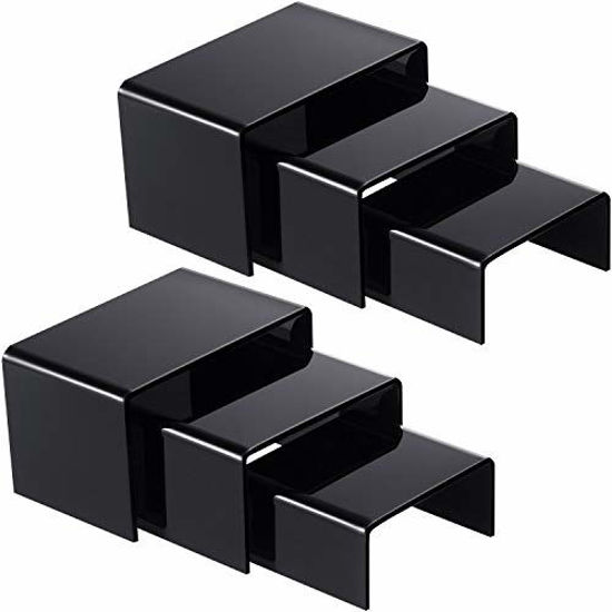 Picture of Chuangdi 2 Sets Acrylic Display Risers, Jewelry Display Riser Shelf Showcase Fixtures (Black, Medium Set)