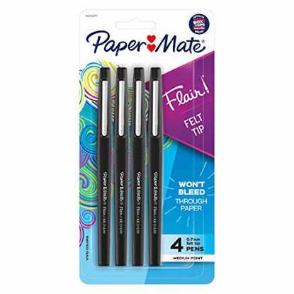 Picture of Paper Mate Flair Felt Tip Pens, Medium Point (0.7mm), Black, 4 Count