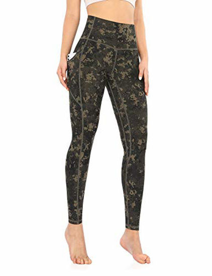 ODODOS Women's Out Pockets High Waisted Pattern Yoga Pants, Workout Sports  Running Athletic Pattern Pants, Full-Length, Digital Camo, Large