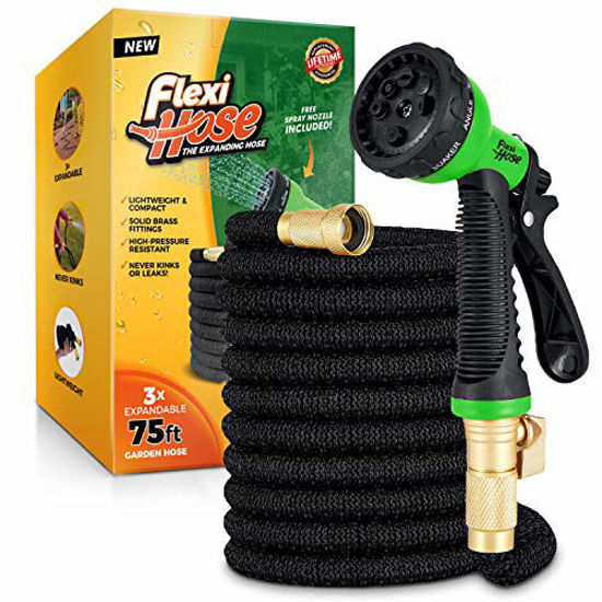 Picture of Flexi Hose with 8 Function Nozzle, Lightweight Expandable Garden Hose, No-Kink Flexibility, 3/4 Inch Solid Brass Fittings and Double Latex Core