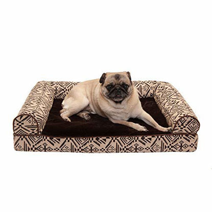 Picture of Furhaven Pet Dog Bed - Orthopedic Plush Kilim Southwest Home Decor Traditional Sofa-Style Living Room Couch Pet Bed with Removable Cover for Dogs and Cats, Desert Brown, Medium