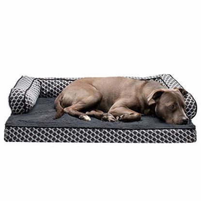 Picture of Furhaven Pet Dog Bed - Orthopedic Plush Faux Fur and Décor Comfy Couch Traditional Sofa-Style Living Room Couch Pet Bed with Removable Cover for Dogs and Cats, Diamond Gray, Large