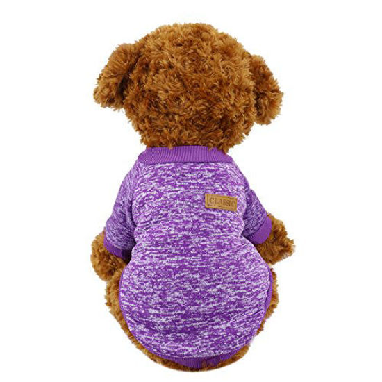 Picture of Idepet Pet Dog Classic Knitwear Sweater,Fleece Coat for Small,Medium,Large Dog,Warm Pet Dog Cat Clothes,Soft Puppy Customes 2 Color (M, Purple)