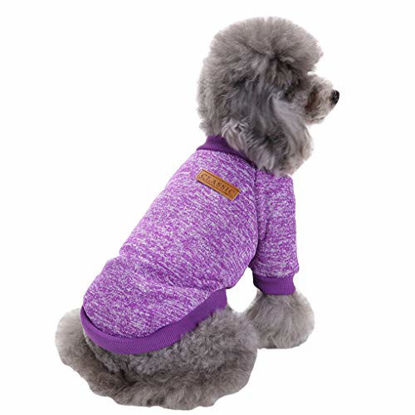 Picture of Fashion Focus On Pet Dog Clothes Knitwear Dog Sweater Soft Thickening Warm Pup Dogs Shirt Winter Puppy Sweater for Dogs (Large, Purple)