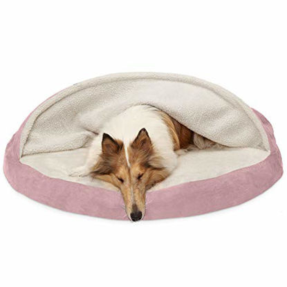 Picture of Furhaven Pet Dog Bed - Orthopedic Round Cuddle Nest Faux Sheepskin Snuggery Blanket Burrow Pet Bed with Removable Cover for Dogs and Cats, Pink, 44-Inch