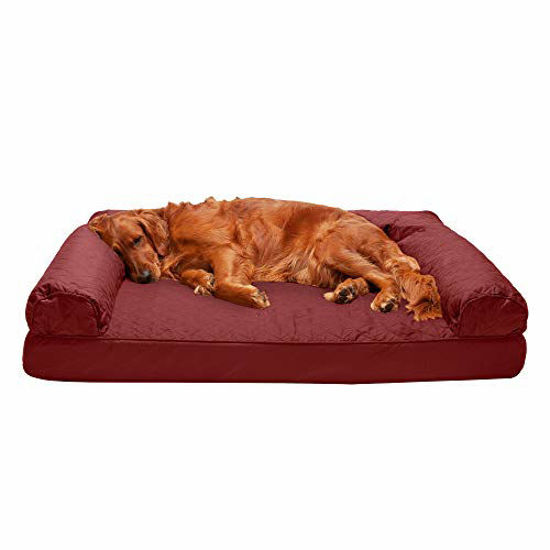 Picture of Furhaven Pet Dog Bed - Orthopedic Quilted Traditional Sofa-Style Living Room Couch Pet Bed with Removable Cover for Dogs and Cats, Wine Red, Jumbo