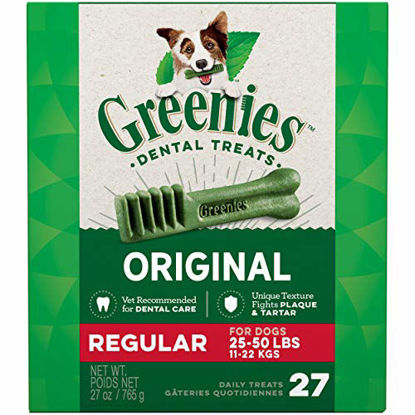 Picture of GREENIES Original Regular Natural Dog Dental Care Chews Oral Health Dog Treats, 27 oz. Pack (27 Treats)