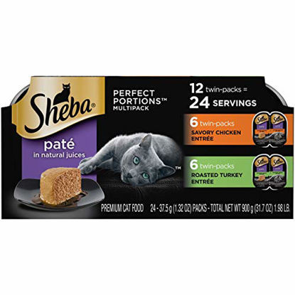 Picture of SHEBA PERFECT PORTIONS Soft Wet Cat Food Paté Savory Chicken Entrée and Roasted Turkey Entrée Multipack, Easy Peel Twin-Pack Trays, 48 Count