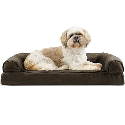 Picture of Furhaven Pet Dog Bed - Orthopedic Ultra Plush Faux Fur and Suede Traditional Sofa-Style Living Room Couch Pet Bed with Removable Cover for Dogs and Cats, Espresso, Medium