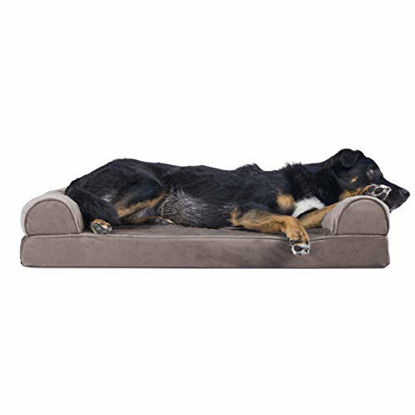 Picture of Furhaven Pet Dog Bed - Memory Foam Faux Fur and Velvet Traditional Sofa-Style Living Room Couch Pet Bed with Removable Cover for Dogs and Cats, Driftwood Brown, Large
