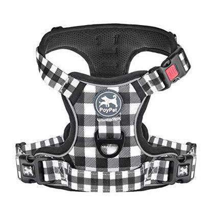 Picture of PoyPet No Pull Dog Harness, [Release on Neck] Reflective Adjustable No Choke Pet Vest with Front & Back 2 Leash Attachments, Soft Control Training Handle(Grid,S)