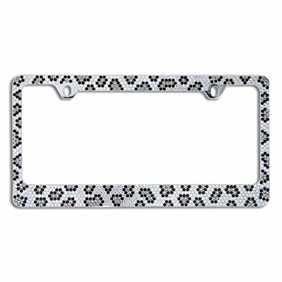 Picture of BLVD-LPF OBEY YOUR LUXURY Popular Bling 7 Row Crystal Metal Chrome License Plate Frame with Screw Caps (1, Grey Leopard)