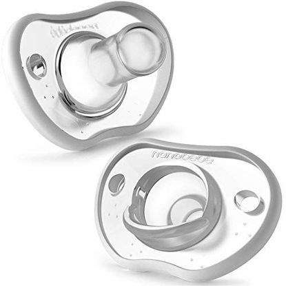 Picture of Nanobebe Baby Pacifiers 0-3 Month - Orthodontic, Curves Comfortably with Face Contour, Award Winning for Breastfeeding Babies, 100% Silicone - BPA Free. Perfect Baby Registry Gift 2pk,White