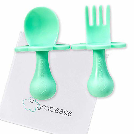 New Grabease First Self Feed Baby Utensils w/ Togo Case Anti-Choke BPA-Free  Mint