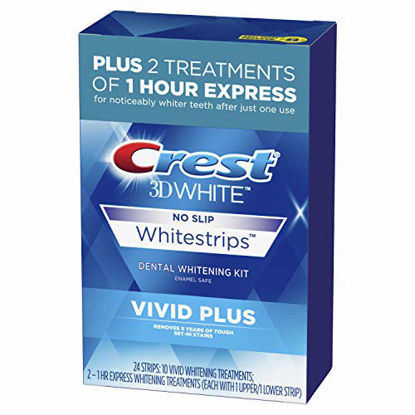 Picture of Crest 3D White Whitestrips Vivid Plus Teeth Whitening Kit, Individual Strips (10 Vivid Plus Treatments + 2 1hr Express Treatments), Basic Flavorless Whitestrips, 24 Count