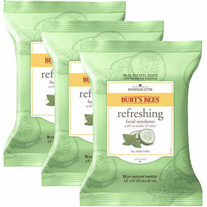 Picture of Burt's Bees Sensitive Facial Cleansing Towelettes with Cucumber and Sage - 30 Count (Pack of 3)