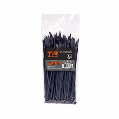 Picture of TR Industrial Multi-Purpose UV Resistant Black Cable Ties, 8 inches, 100 Pack