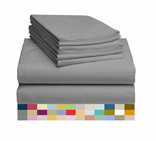 Picture of LuxClub 6 PC Sheet Set Bamboo Sheets Deep Pockets 18" Eco Friendly Wrinkle Free Sheets Machine Washable Hotel Bedding Silky Soft - Light Grey Queen