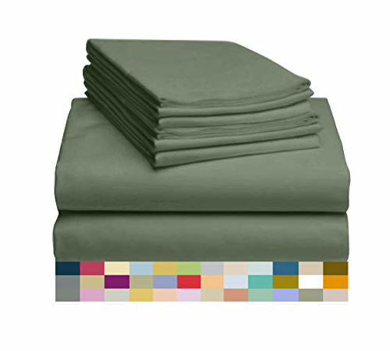 Picture of LuxClub 7 PC Sheet Set Bamboo Sheets Deep Pockets 18" Eco Friendly Wrinkle Free Sheets Machine Washable Hotel Bedding Silky Soft - Tree Moss Green Split King