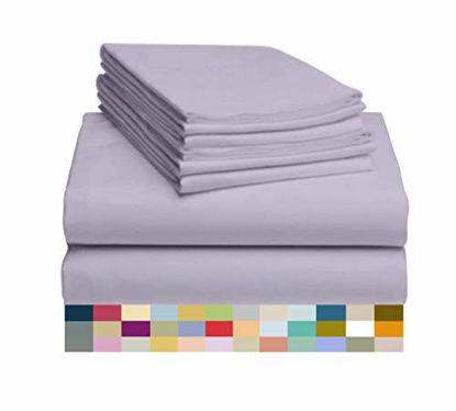 Picture of LuxClub 7 PC Sheet Set Bamboo Sheets Deep Pockets 18" Eco Friendly Wrinkle Free Sheets Machine Washable Hotel Bedding Silky Soft - Lavender Split King