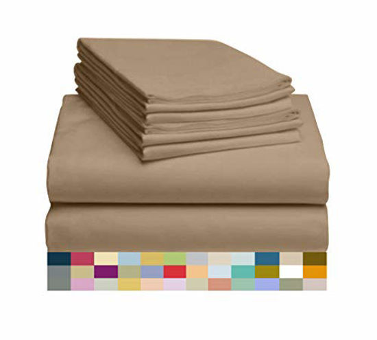 Picture of LuxClub 6 PC Sheet Set Bamboo Sheets Deep Pockets 18" Eco Friendly Wrinkle Free Sheets Machine Washable Hotel Bedding Silky Soft - Dark Khaki California King