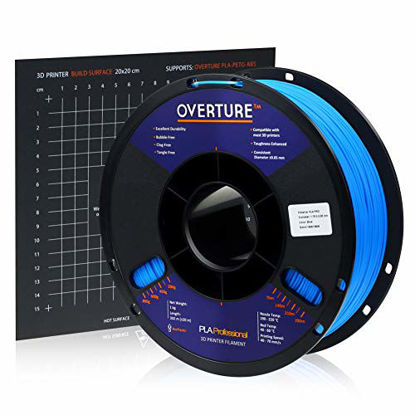 Picture of Overture PLA Plus (PLA+) Filament 1.75mm PLA Professional Toughness Enhanced PLA Roll with 3D Build Surface 200 × 200mm, Premium PLA 1kg Spool (2.2lbs), Dimensional Accuracy +/- 0.05 mm (Blue)