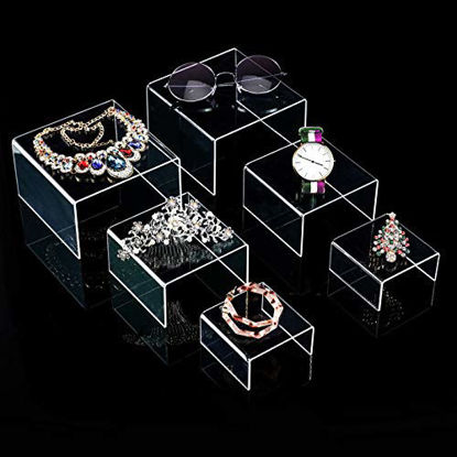 Picture of Chuangdi 2 Sets Clear Acrylic Display Risers, Jewelry Display Riser Shelf Showcase Fixtures (Small Set, Clear)