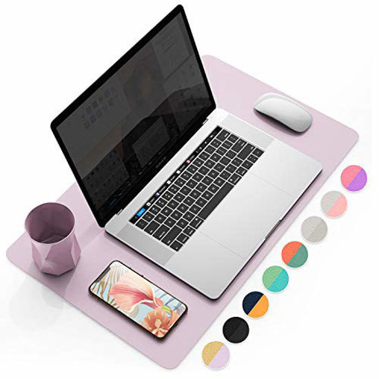 Picture of YSAGi Multifunctional Office Desk Pad, Ultra Thin Waterproof PU Leather Mouse Pad, Dual Use Desk Writing Mat for Office/Home (23.6" x 13.7", Grayish Lavendar+Cinnamon Buff)