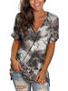 Picture of Women Tops Color Block Shirt Side Split Tunics V Neck Tiestie Dye Tee Soft Coffee L